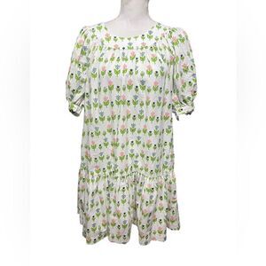 Olivia James The Label White Pink Floral Cotton Swing Mini Dress medium tulips